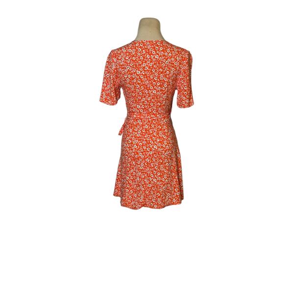 Nobody’s Child orange floral short sleeves wrap mini dress size XS - Picture 2 of 16